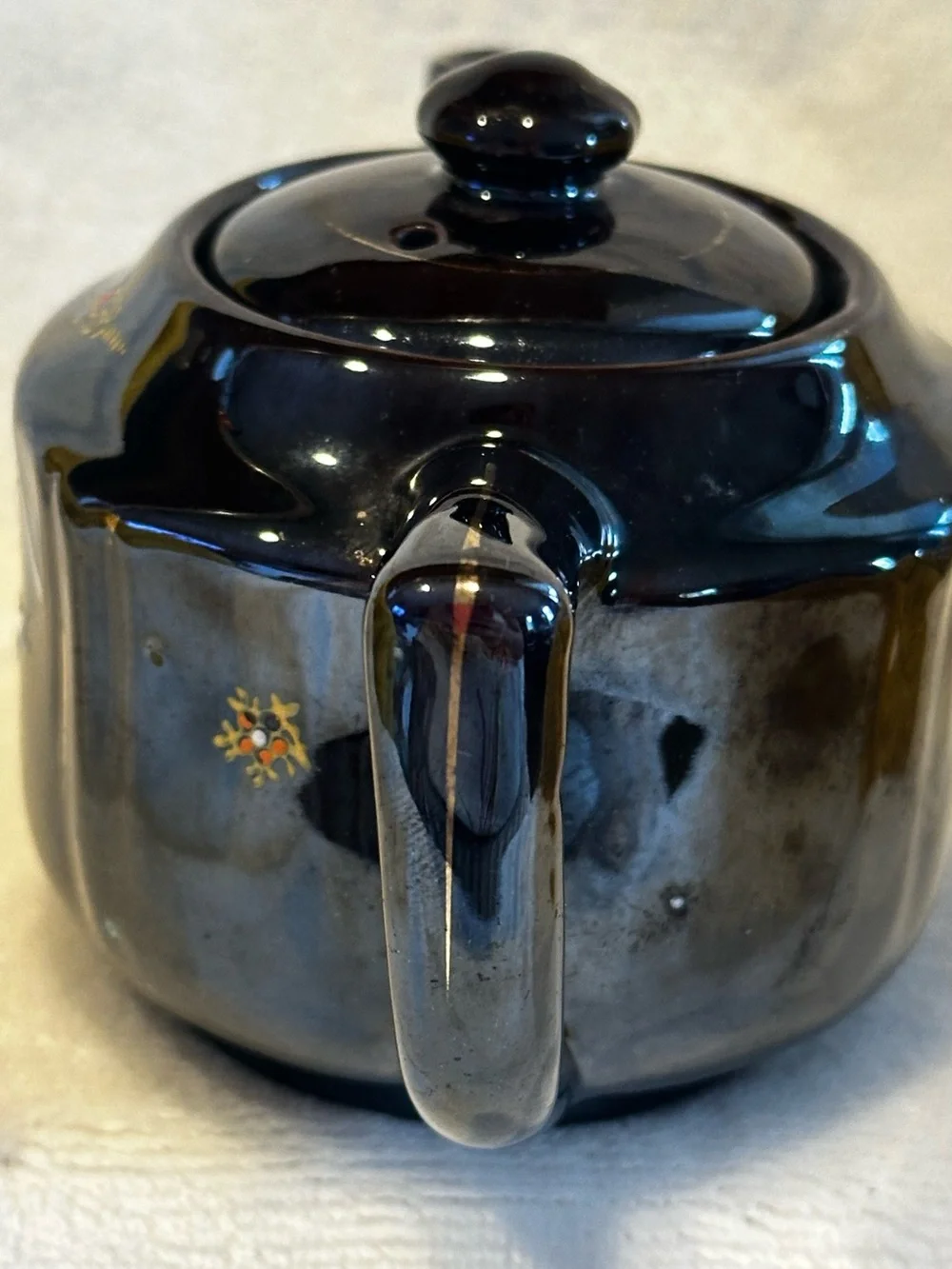 Vtg 1950's Redware Brown Betty Hand Painted Tea Pot 3.5